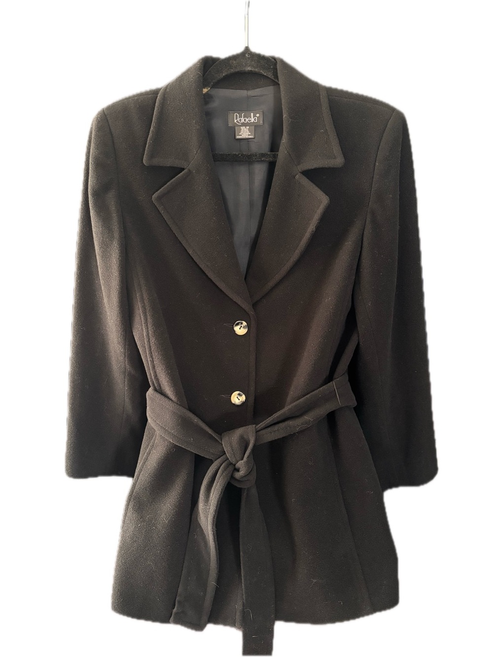 Rafaella Black Belted Wool and Cashmere Coat